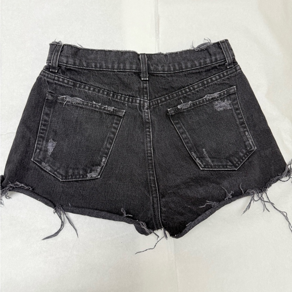 Reformation Black Dixie High Waist Cutoff Denim Shorts Distressed Cheek View 3